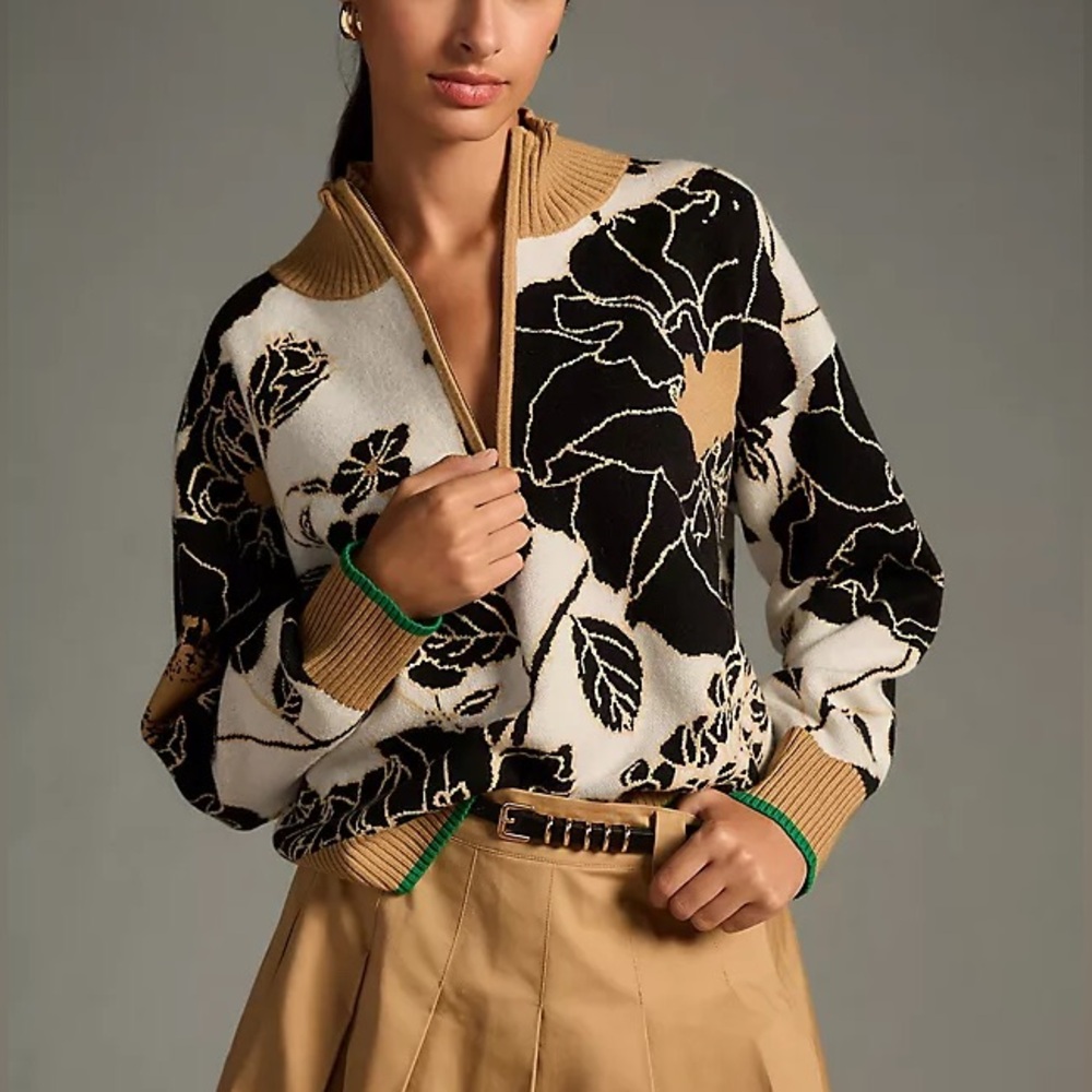 Anthropologie The Montana Mock-Neck Half-Zip Sweater by Maeve